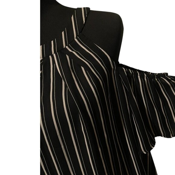 BLACK & WHITE STRIPE COLD SHOULDER BLOUSE - Picture 3 of 3